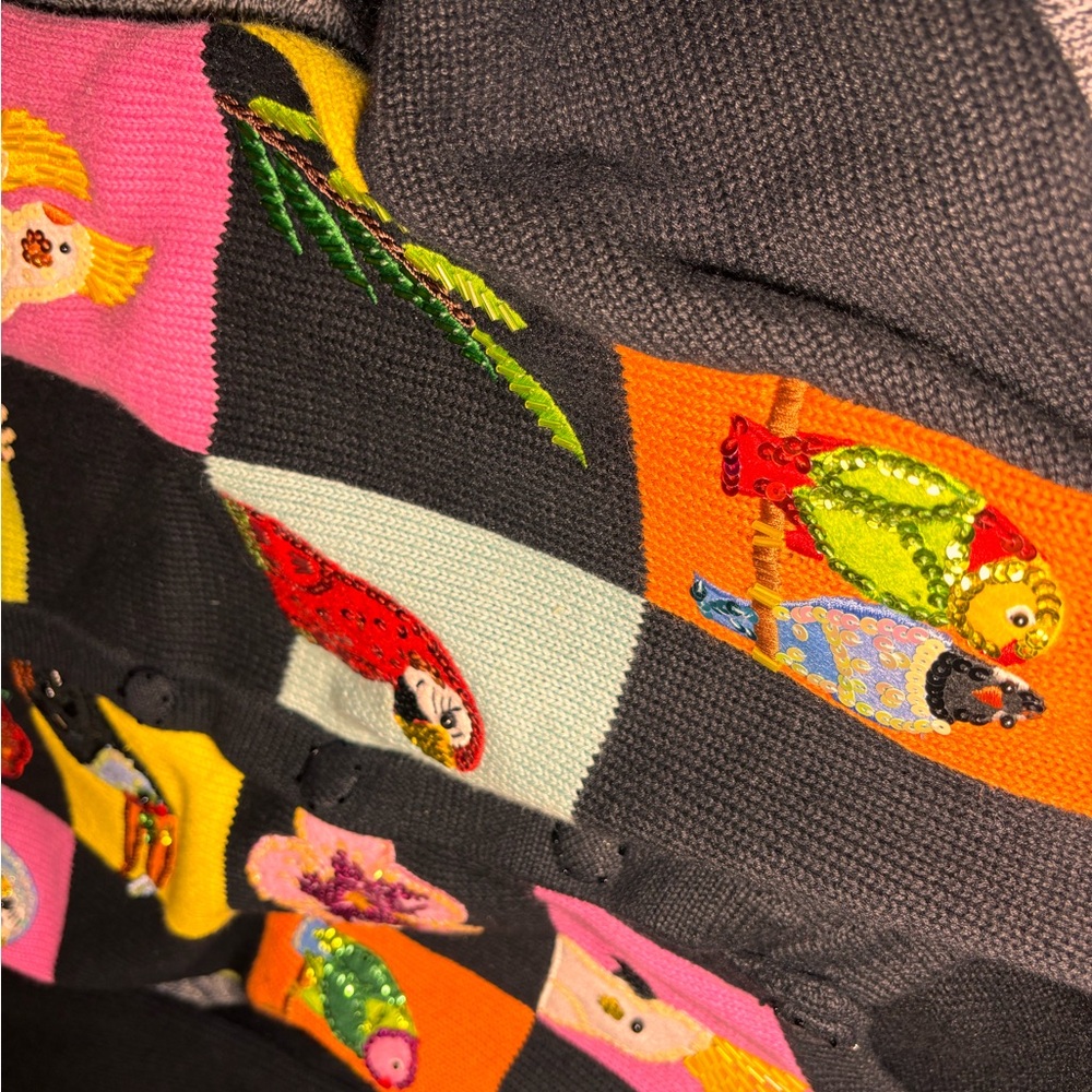 Vintage Berek Black Multicolor Hand Crafted Bird Cardigan - Picture 9 of 9